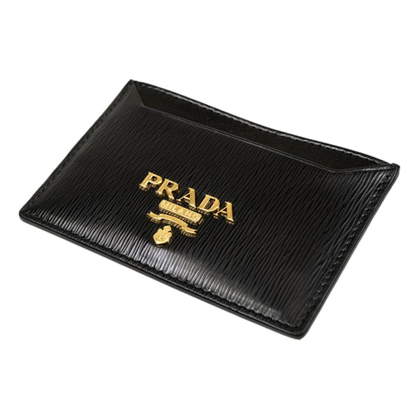 Prada Black Vitello Move Leather Gold Logo Card Holder Wallet in Black, authentic new wallet, image 2