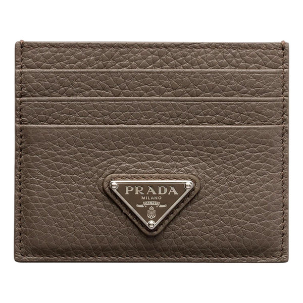 Prada Mens Vitello Daino Grey Bambu Leather Card Holder in Bambu, authentic new wallet, image 1