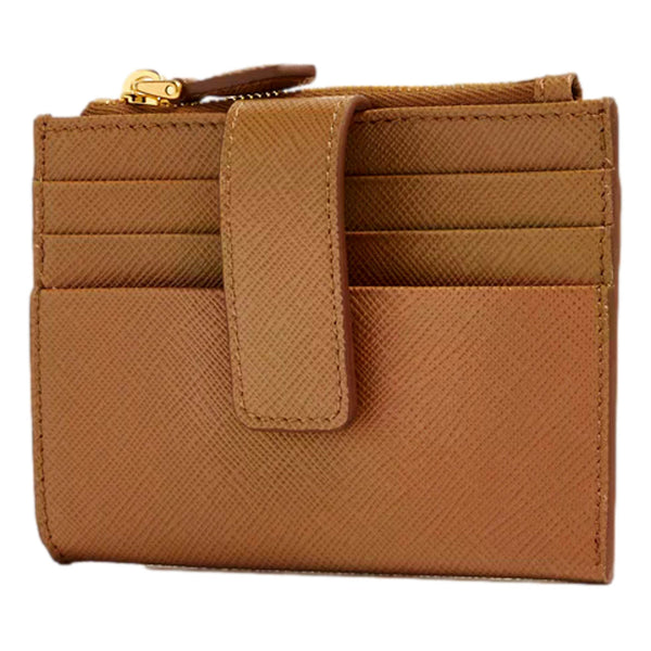 Prada Saffiano Caramel Brown Leather Zip Card Holder Wallet in Caramel Brown, authentic new wallet, image 4