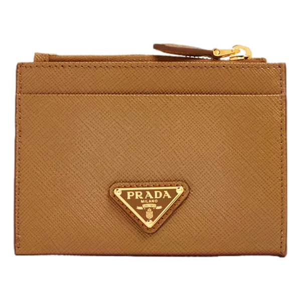 Prada Saffiano Caramel Brown Leather Zip Card Holder Wallet in Caramel Brown, authentic new wallet, image 1