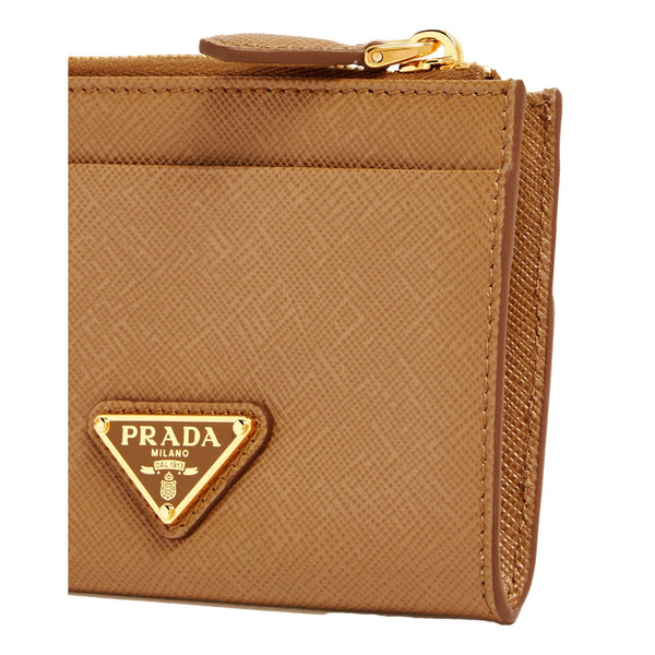 Prada Saffiano Caramel Brown Leather Zip Card Holder Wallet in Caramel Brown, authentic new wallet, image 2