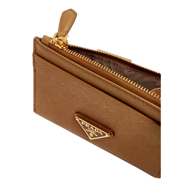 Prada Saffiano Caramel Brown Leather Zip Card Holder Wallet in Caramel Brown, authentic new wallet, image 3