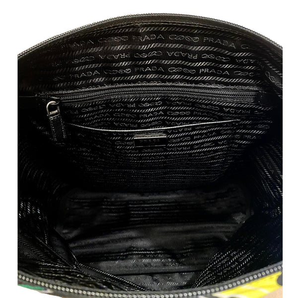 Prada Cassette Print Black Nylon Convertible Tote Shoulder Bag in Black with Multicolor Cassette Print, authentic new handbag