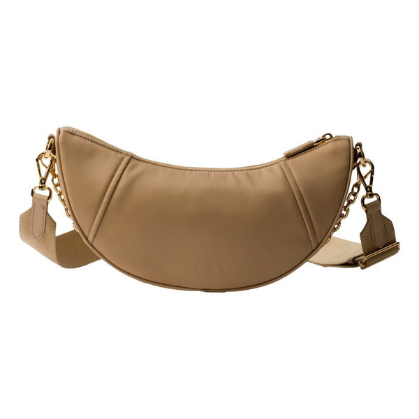Prada Demi Lune Re-Nylon Crescent Shoulder Bag in Beige in Beige, authentic new handbag, image 3