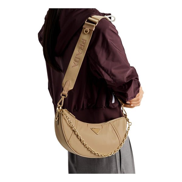 Prada Demi Lune Re-Nylon Crescent Shoulder Bag in Beige in Beige, authentic new handbag, image 6