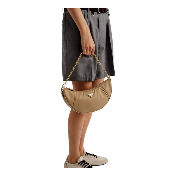 Prada Demi Lune Re-Nylon Crescent Shoulder Bag in Beige in Beige, authentic new handbag, image 7