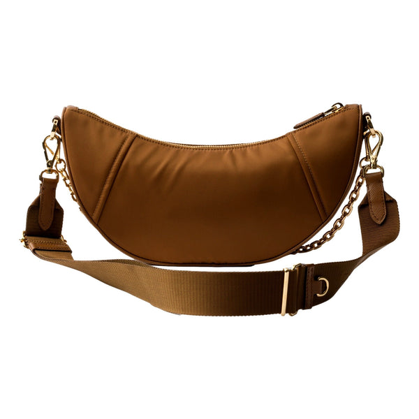 Prada Demi Lune Re-Nylon Crescent Shoulder Bag in Brown in Brown, authentic new handbag, image 3