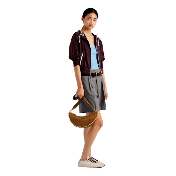 Prada Demi Lune Re-Nylon Crescent Shoulder Bag in Brown in Brown, authentic new handbag, image 8