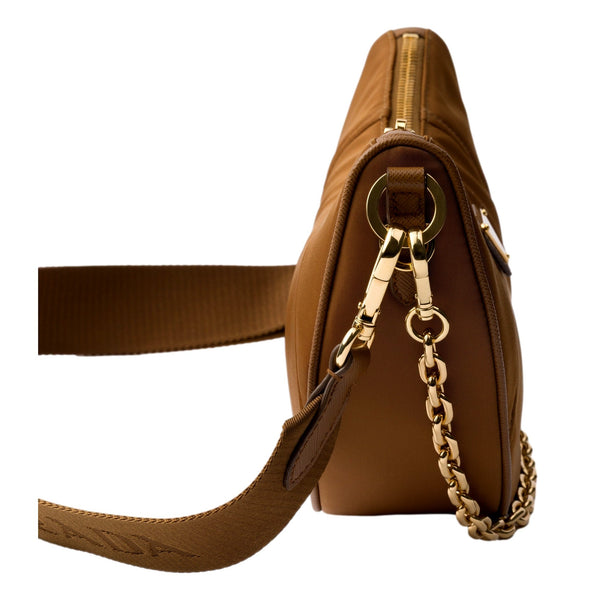 Prada Demi Lune Re-Nylon Crescent Shoulder Bag in Brown in Brown, authentic new handbag, image 5