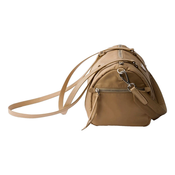Prada Small Re-Nylon and Saffiano Leather Duffel Bag Camello Beige in Camello Beige, authentic new handbag, image 3