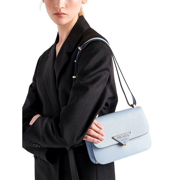 Prada Embleme Triangle Logo Saffiano Leather Crossbody Bag Celeste Blue in Celeste Blue, authentic new handbag, image 5