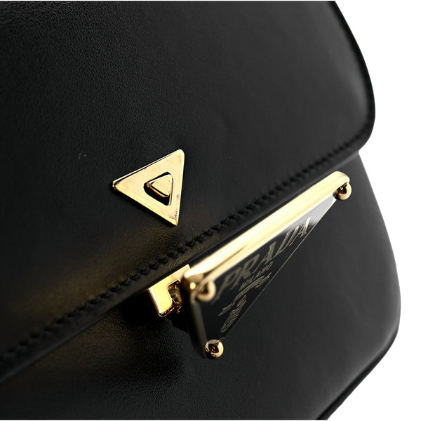 Prada Embleme Triangle Logo Soft Calfskin Crossbody Bag Black in Black, authentic new handbag, image 5