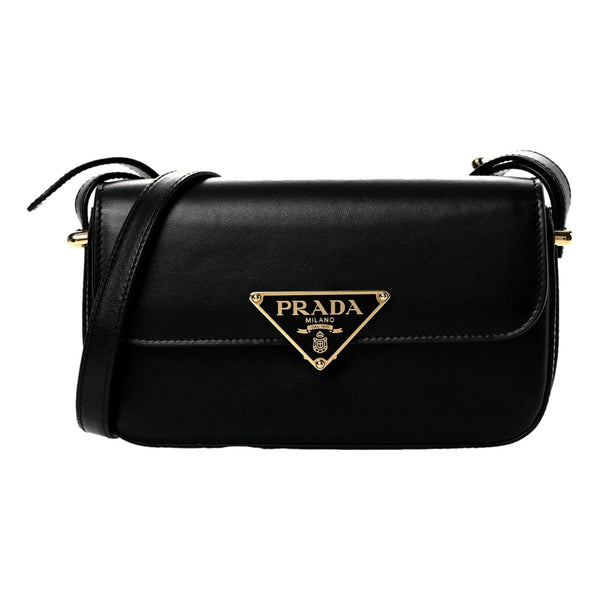 Prada Embleme Triangle Logo Soft Calfskin Crossbody Bag Black in Black, authentic new handbag, image 1