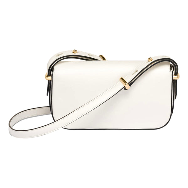 Prada Embleme Triangle Logo Soft Calfskin Crossbody Bag White in White, authentic new handbag, image 2