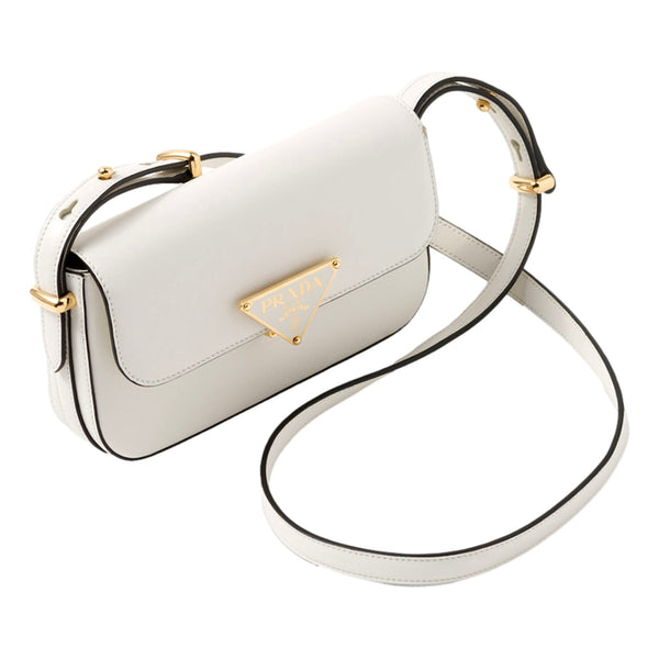 Prada Embleme Triangle Logo Soft Calfskin Crossbody Bag White in White, authentic new handbag, image 3