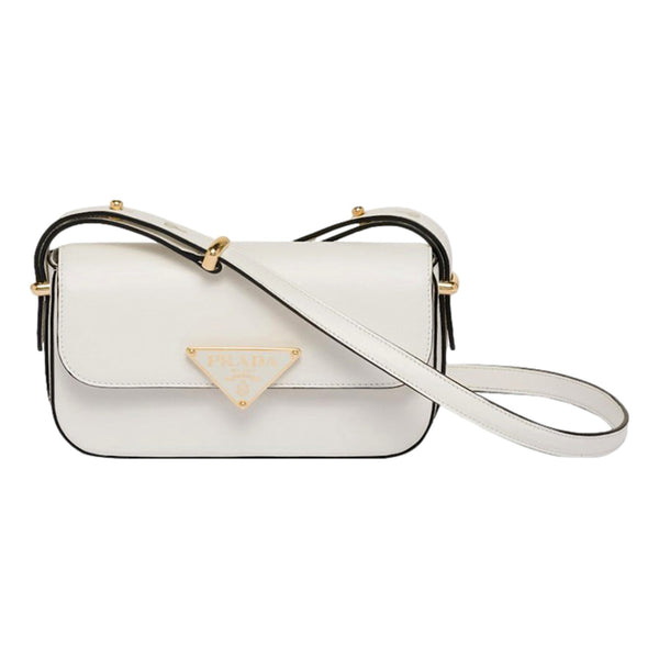 Prada Embleme Triangle Logo Soft Calfskin Crossbody Bag White in White, authentic new handbag, image 1