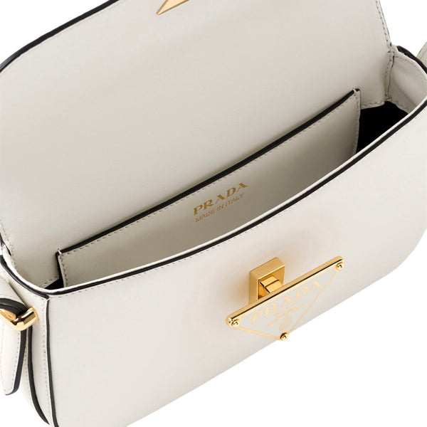 Prada Embleme Triangle Logo Soft Calfskin Crossbody Bag White in White, authentic new handbag, image 4