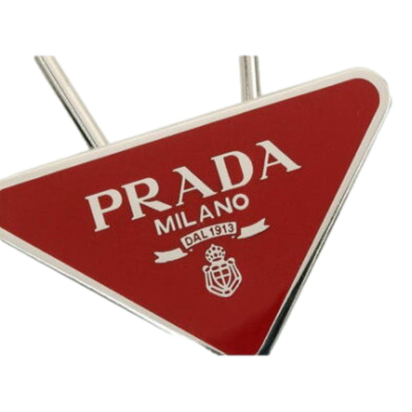 Prada Enameled Metal Key Ring Red and Gold Triangle Logo Purse Charm in Red and Gold, authentic new keychain, image 3