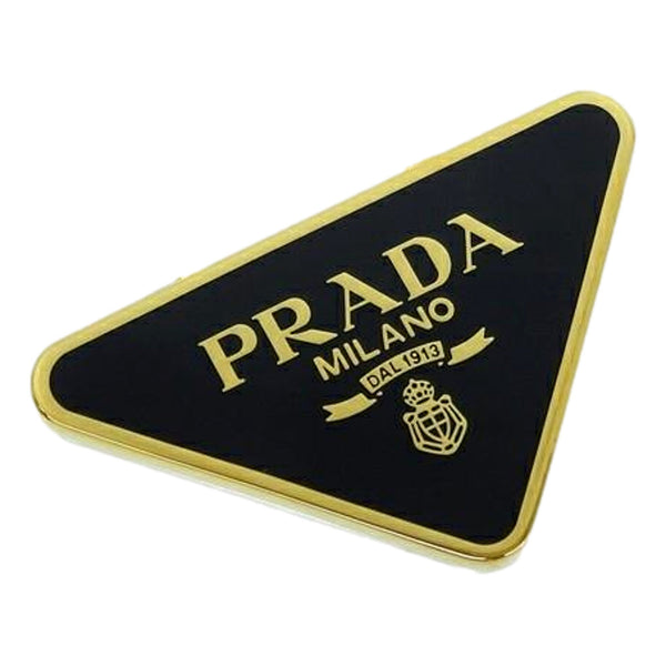 Prada Enameled Metal Logo Pin Key Ring Black and Gold Purse Charm in Black and Gold, authentic new keychain, image 3