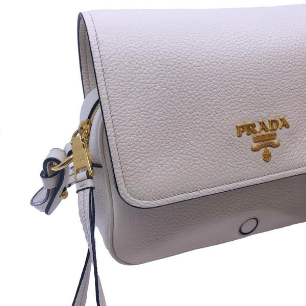 Prada Ivory Vitello Phenix Leather Flap Crossbody Bag in Ivory, authentic new handbag, image 3