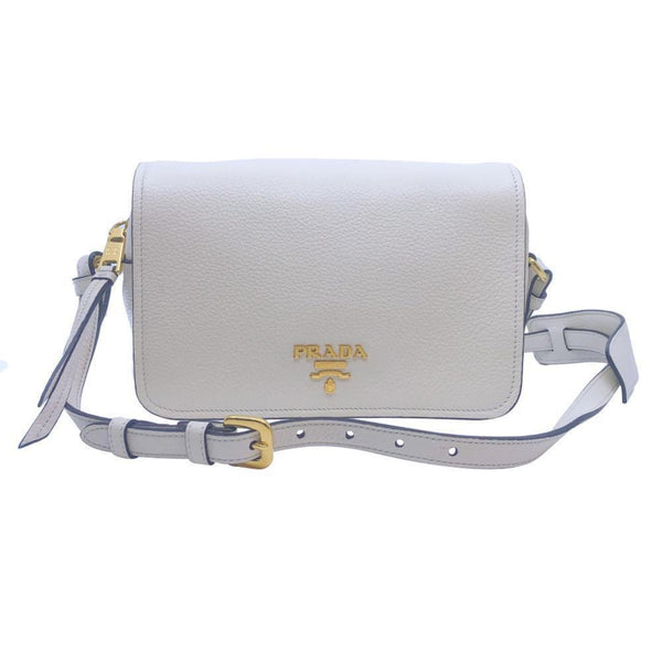 Prada Ivory Vitello Phenix Leather Flap Crossbody Bag in Ivory, authentic new handbag, image 2