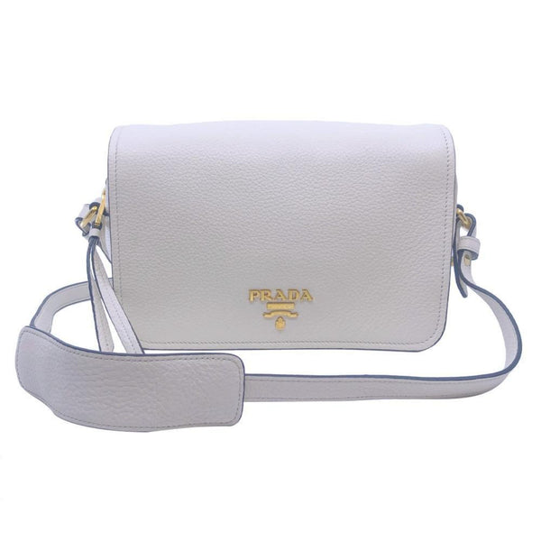 Prada Ivory Vitello Phenix Leather Flap Crossbody Bag in Ivory, authentic new handbag, image 1
