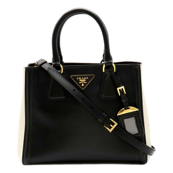 Prada Galleria Nero Black Ivory Saffiano Leather 2-Way Bag – front view