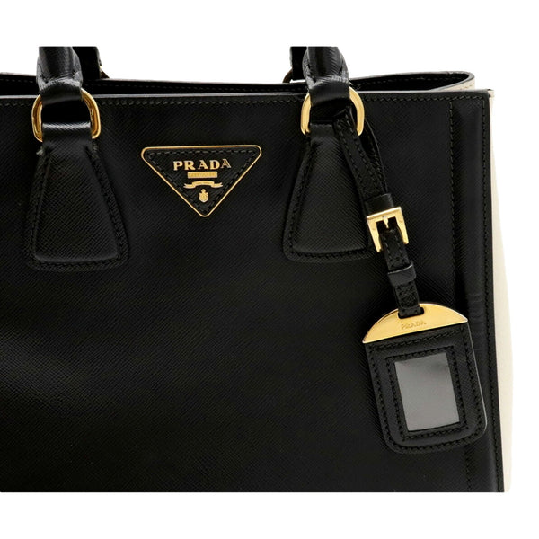 Prada Galleria Nero Black Ivory Saffiano Leather 2-Way Bag – hardware detail
