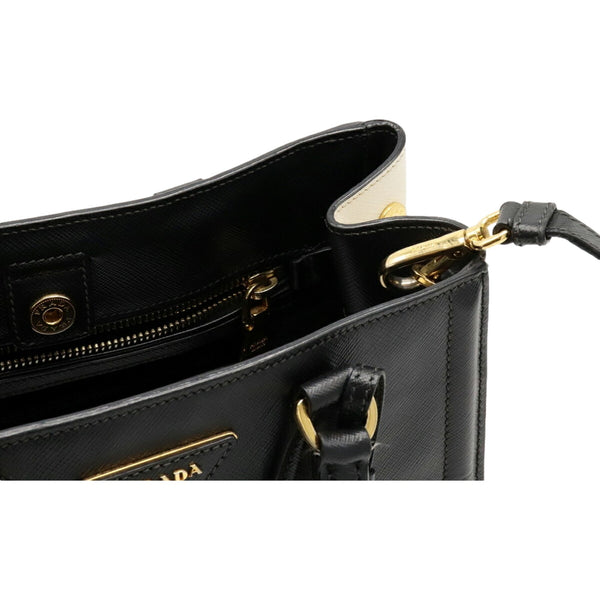 Prada Galleria Nero Black Ivory Saffiano Leather 2-Way Bag – hardware detail