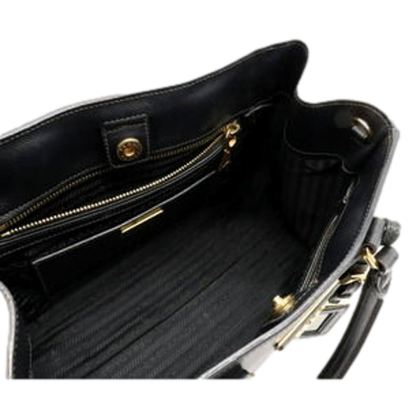 Prada Galleria Nero Black Ivory Saffiano Leather 2-Way Bag – interior view