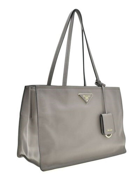 Prada Argilla Grey Glace Calf Leather Shopping Tote Bag in Argilla Grey, authentic pre-loved handbag, image 3