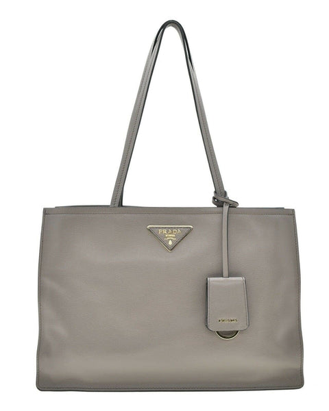 Prada Argilla Grey Glace Calf Leather Shopping Tote Bag in Argilla Grey, authentic pre-loved handbag, image 1
