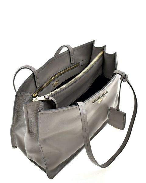 Prada Argilla Grey Glace Calf Leather Shopping Tote Bag in Argilla Grey, authentic pre-loved handbag, image 4
