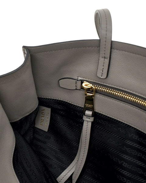 Prada Argilla Grey Glace Calf Leather Shopping Tote Bag in Argilla Grey, authentic pre-loved handbag, image 5