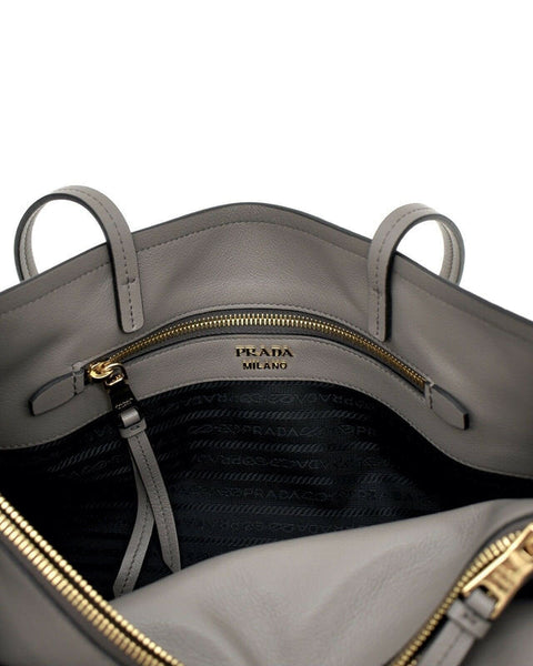 Prada Argilla Grey Glace Calf Leather Shopping Tote Bag in Argilla Grey, authentic pre-loved handbag, image 6
