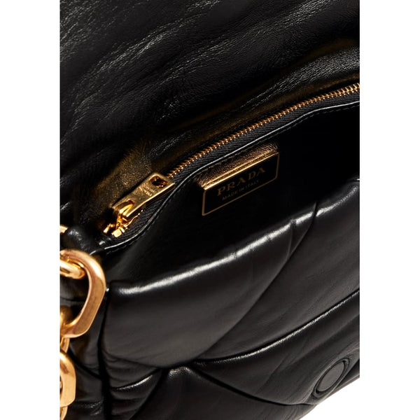 Prada Gold Logo Black Quilted Nappa Patch Leather Small Shoulder Bag in Black, authentic new handbag, image 3