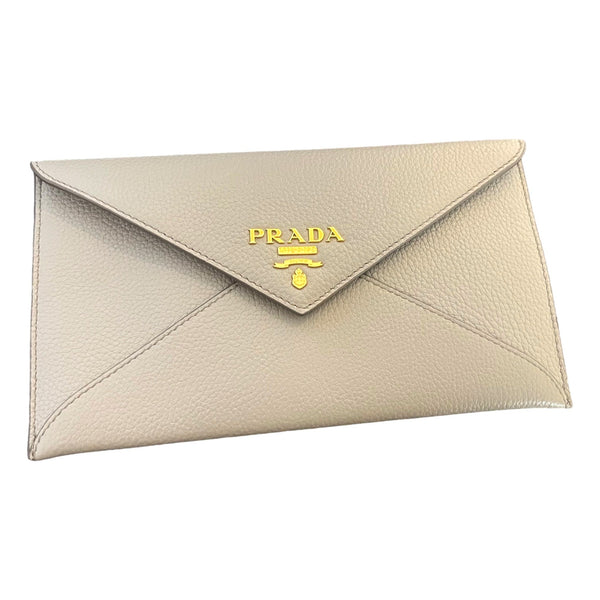 Prada Grey Vitello Grain Leather Long Envelope Wallet in Grey, authentic new wallet, image 1