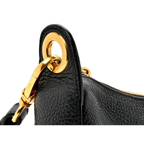 Prada Vitello Phenix Zippered Messenger Hobo Black Leather Shoulder Bag in Black, authentic new handbag, image 3