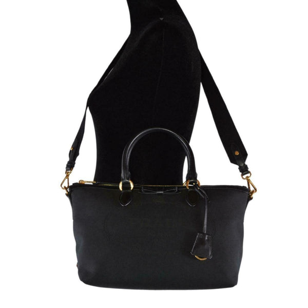 Prada Logo Jacquard Black Canvas Satchel Crossbody Bag Gold Hardware in Black, authentic new handbag, image 8