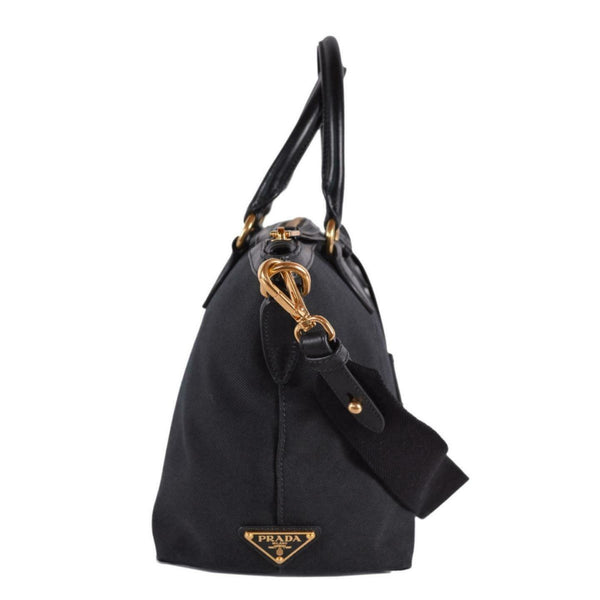 Prada Logo Jacquard Black Canvas Satchel Crossbody Bag Gold Hardware in Black, authentic new handbag, image 4