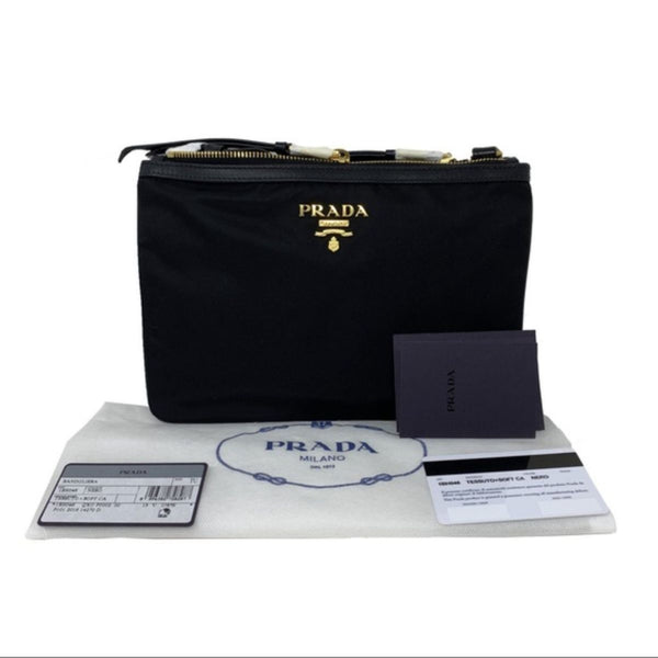 Prada Logo Tessuto Nylon Soft Calf Trim Black Cross Body Bag in Black, authentic new handbag, image 19