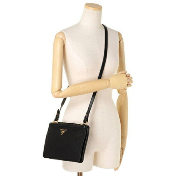 Prada Logo Tessuto Nylon Soft Calf Trim Black Cross Body Bag in Black, authentic new handbag, image 4