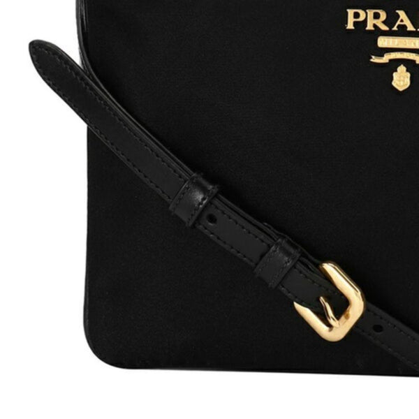 Prada Logo Tessuto Nylon Soft Calf Trim Black Cross Body Bag in Black, authentic new handbag, image 6