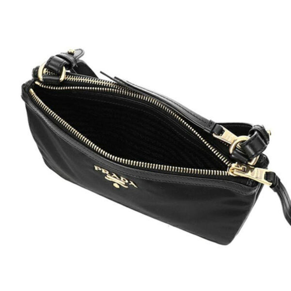 Prada Logo Tessuto Nylon Soft Calf Trim Black Cross Body Bag in Black, authentic new handbag, image 10