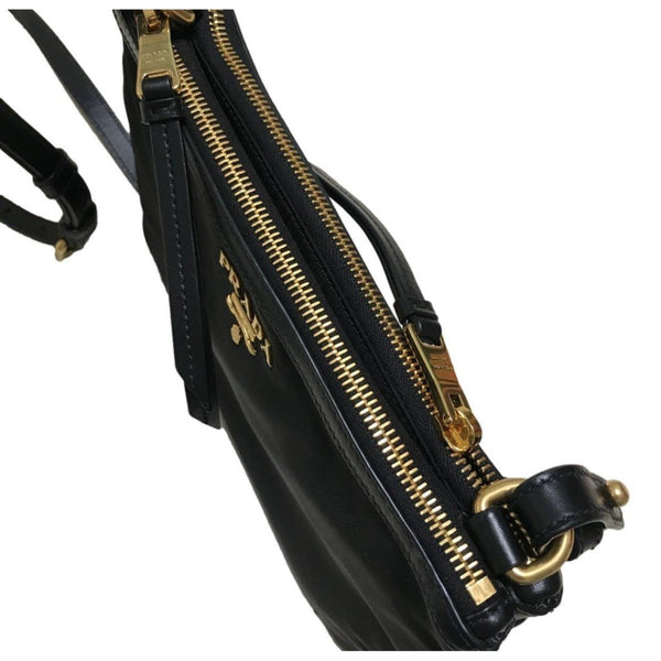 Prada Logo Tessuto Nylon Soft Calf Trim Black Cross Body Bag in Black, authentic new handbag, image 15