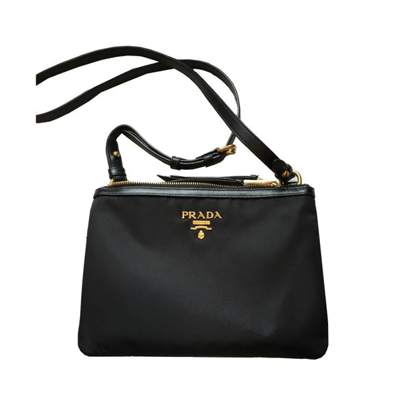 Prada Logo Tessuto Nylon Soft Calf Trim Black Cross Body Bag in Black, authentic new handbag, image 17