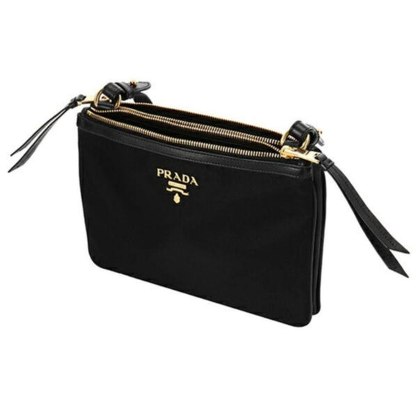 Prada Logo Tessuto Nylon Soft Calf Trim Black Cross Body Bag in Black, authentic new handbag, image 18