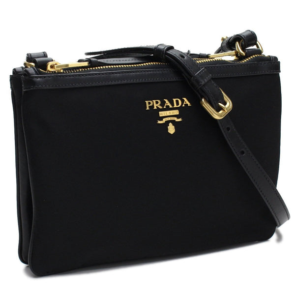 Prada Logo Tessuto Nylon Soft Calf Trim Black Cross Body Bag in Black, authentic new handbag, image 11