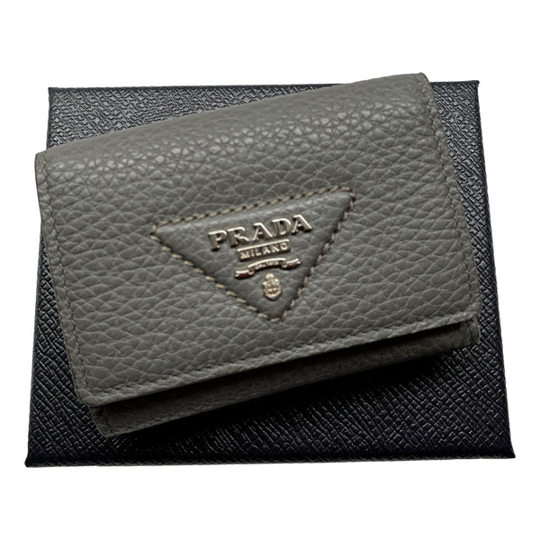 Prada Vitello Daino Leather Marmo Marble Gray Trifold Wallet in Marble Gray, authentic new wallet, image 1
