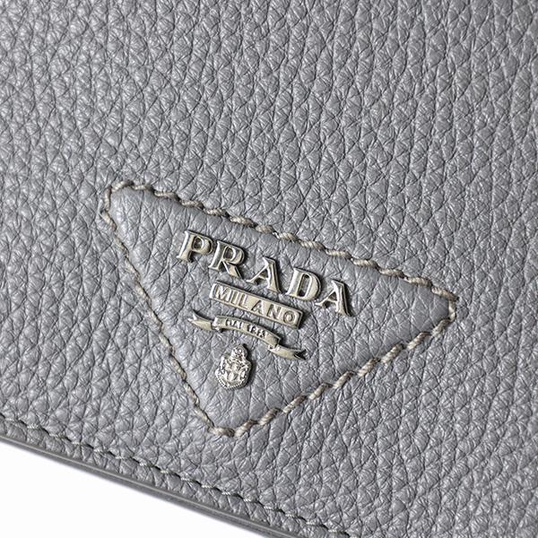 Prada Marmo Marble Gray Vitello Daino Leather Silver Triangle Logo Bifold Wallet – logo and identifying detail 3